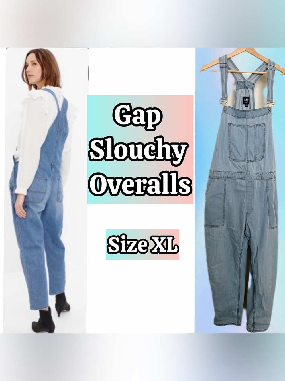 GAP Denim Light Wash Slouchy Cropped Overalls Women’s Size XL